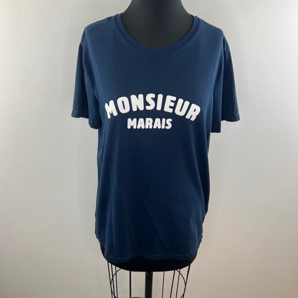 French Disorder Navy Blue "Monsieur Marais" T-Shirt Top Cotton Crewneck Size XL - Picture 2 of 12